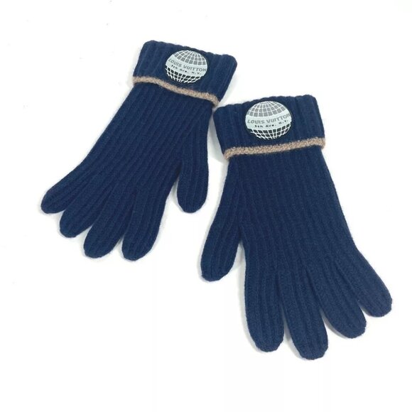 LOUIS VUITTON Logo patch Glove gloves Cashmere Navy - Picture 1 of 6